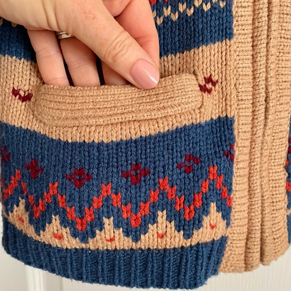 Anthropologie Sparrow Fair Isle Aztec Hooded Zip Wool Cardigan Cloud 9 Kayla - Picture 8 of 14